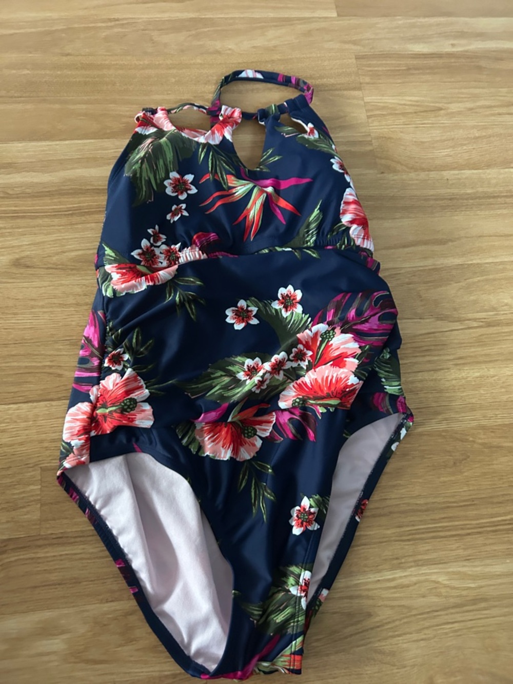 Kona Sol Navy Floral Halter One-Piece Swimsuit